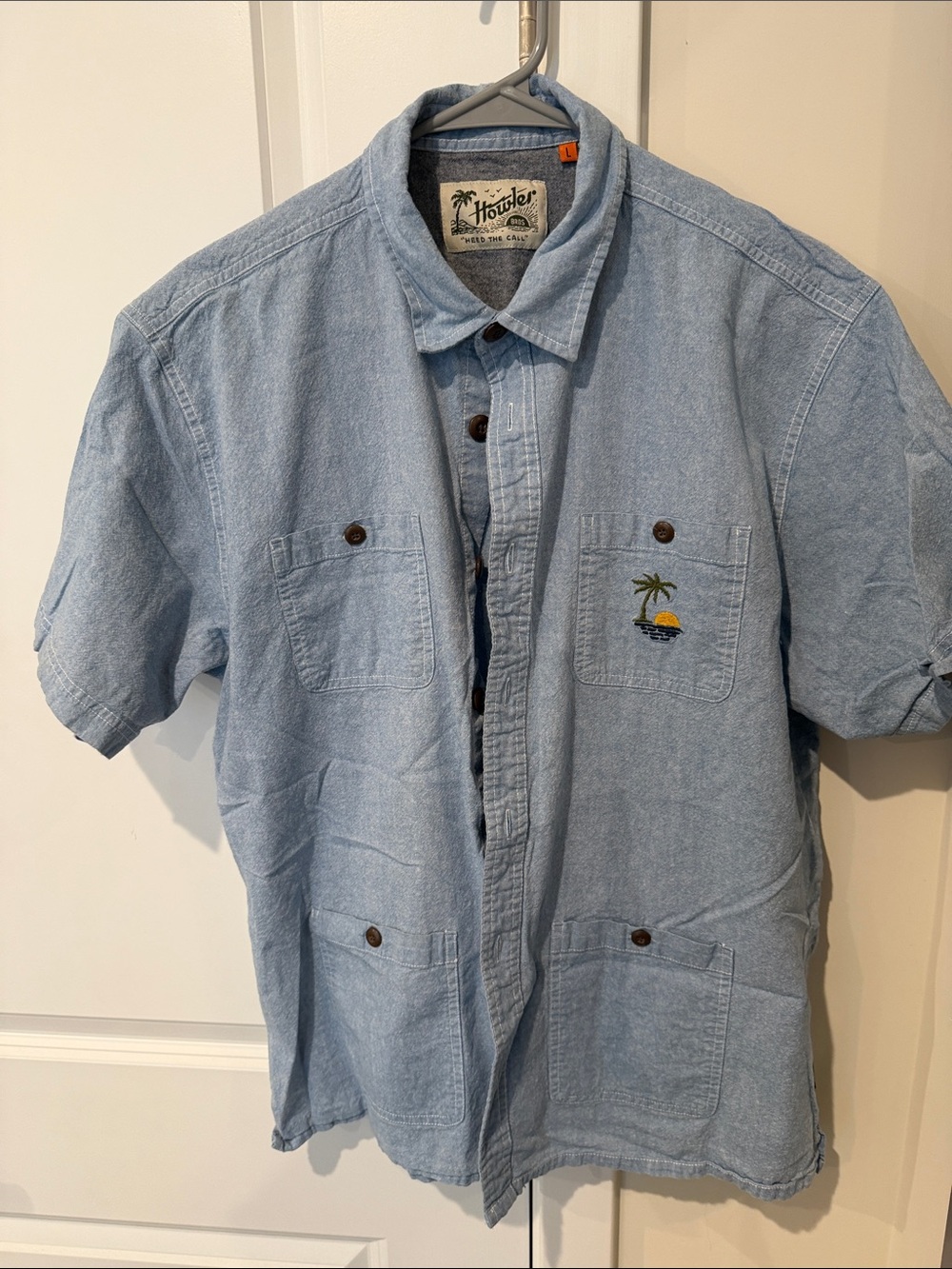 Howler Brothers Men's Light Blue Short-Sleeve Chambray Shirt L